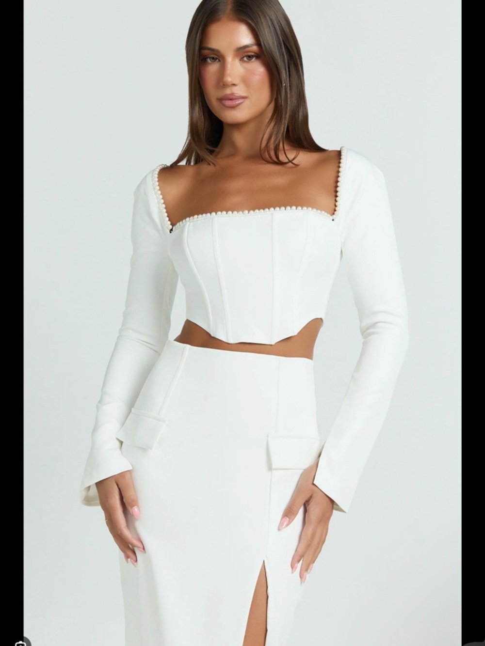 Showpo White Long Sleeve Corset Crop Top